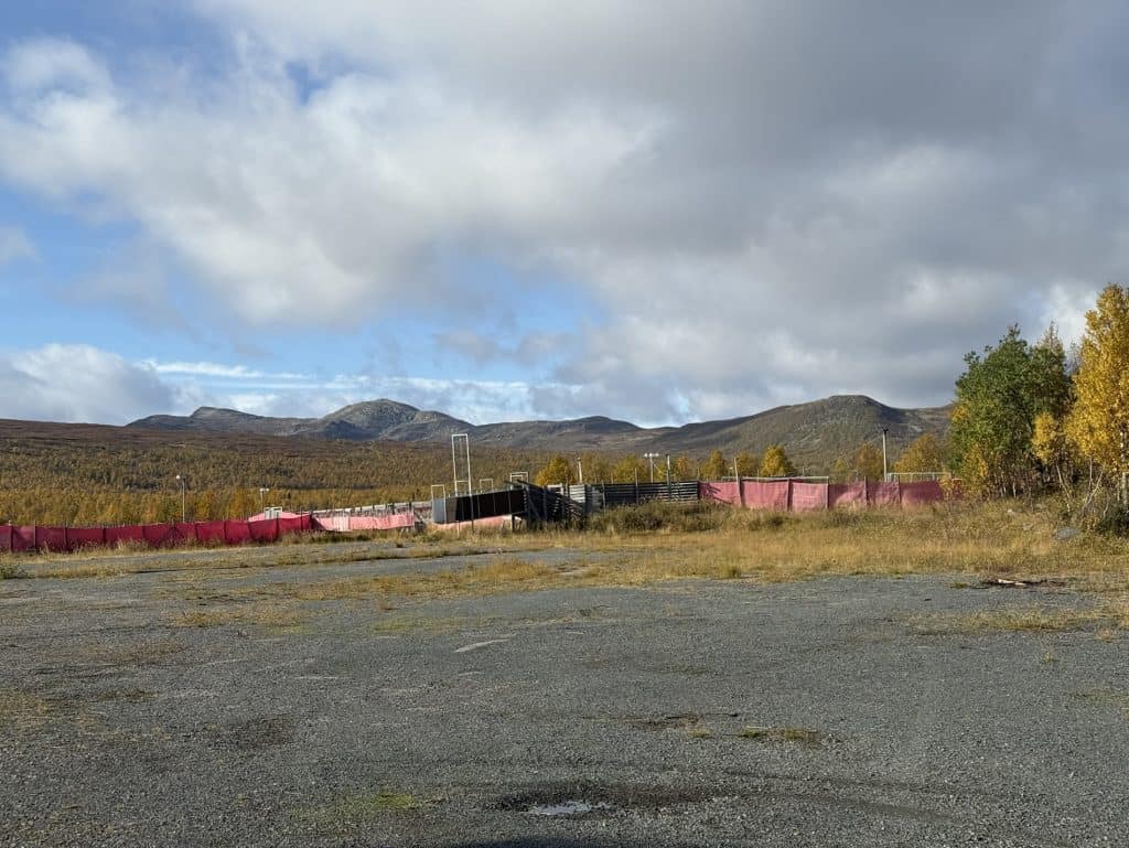 Översiktsbild av en renhage. I bakgrunden fjälltoppar. 